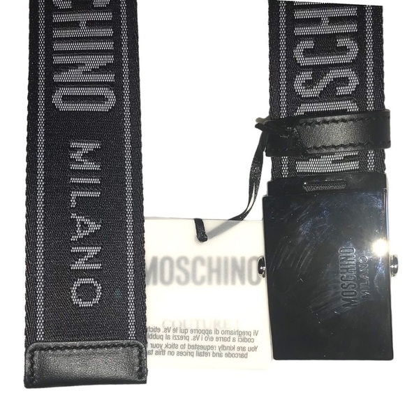 Moschino Logo Box Frame Buckle Webbing Belt Logo Tape Mens New - Picture 4 of 10